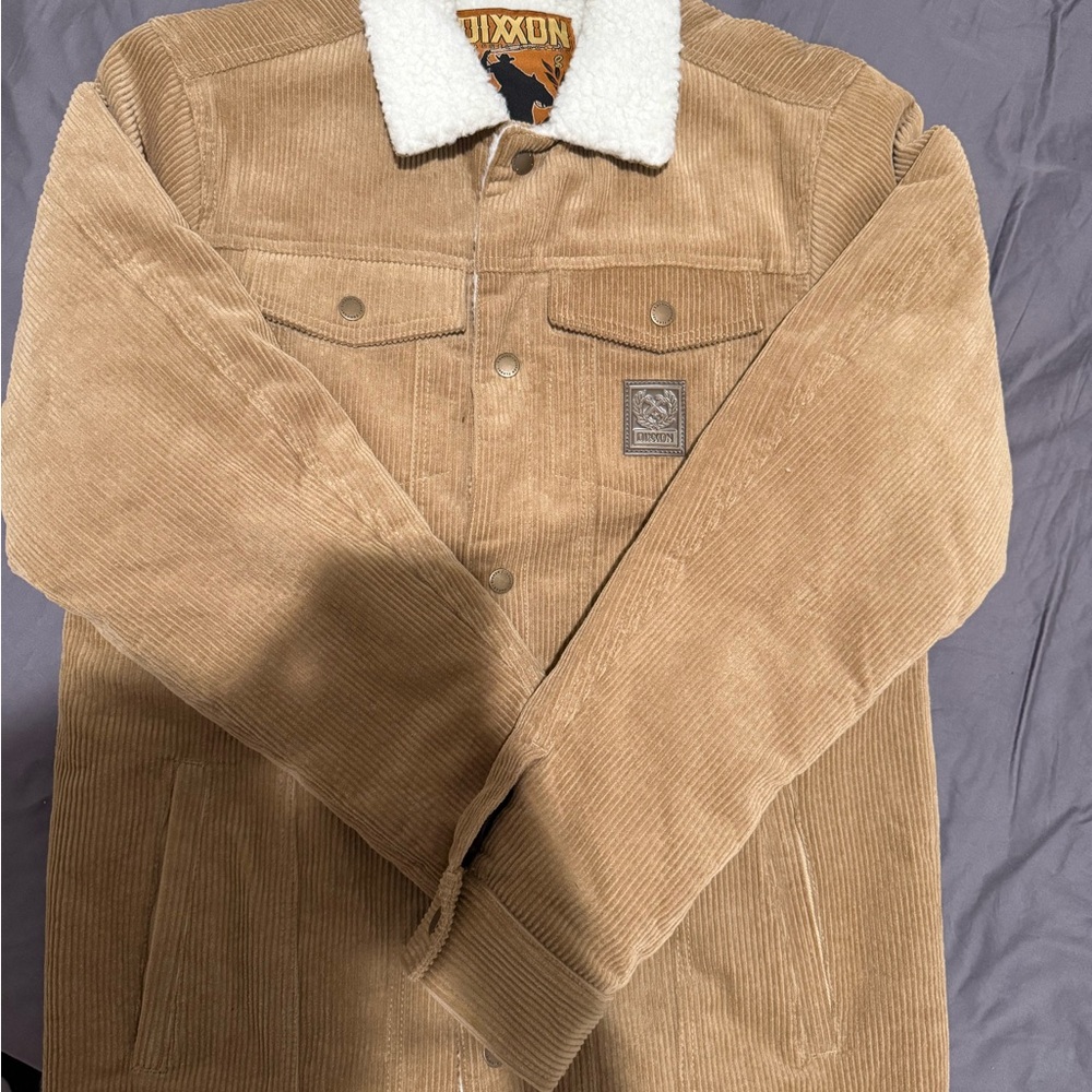 DIXXON Men’s Tan Corduroy Jacket with White Sherpa Collar - Picture 2 of 2